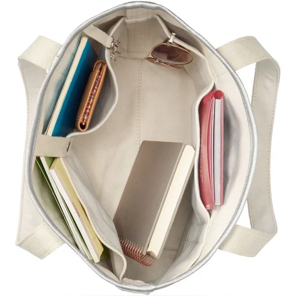 Lands' End Small Coated Metallic 5-Pocket Zip-Top Canvas Tote Bag - Picture 6 of 12